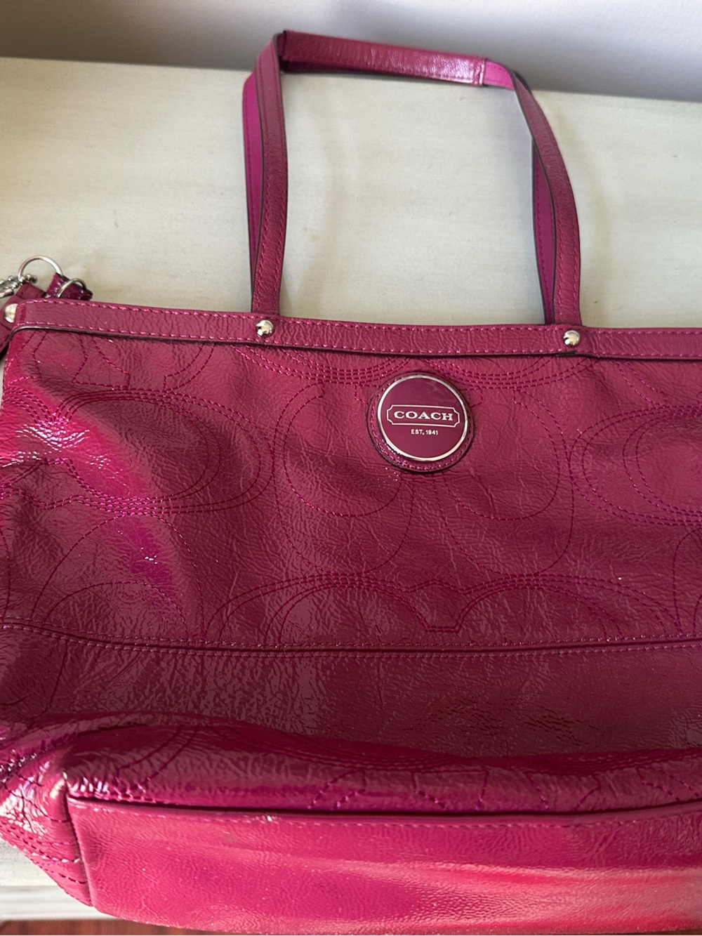 Coach signature C berry pink patent leather purse